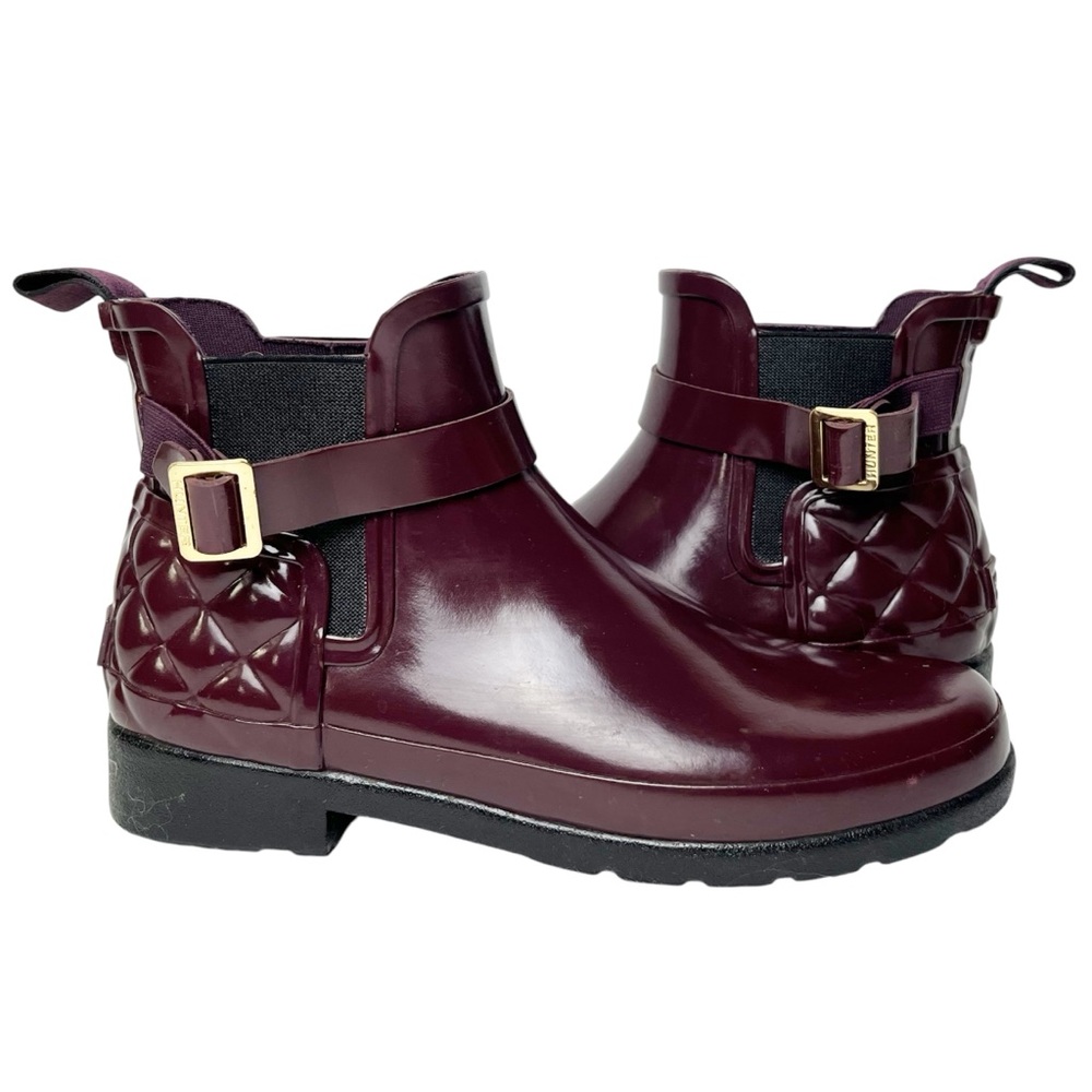 Hunter Quilted Gloss Refined Slim Fit Chelsea Boots 8 maroon rain waterproof